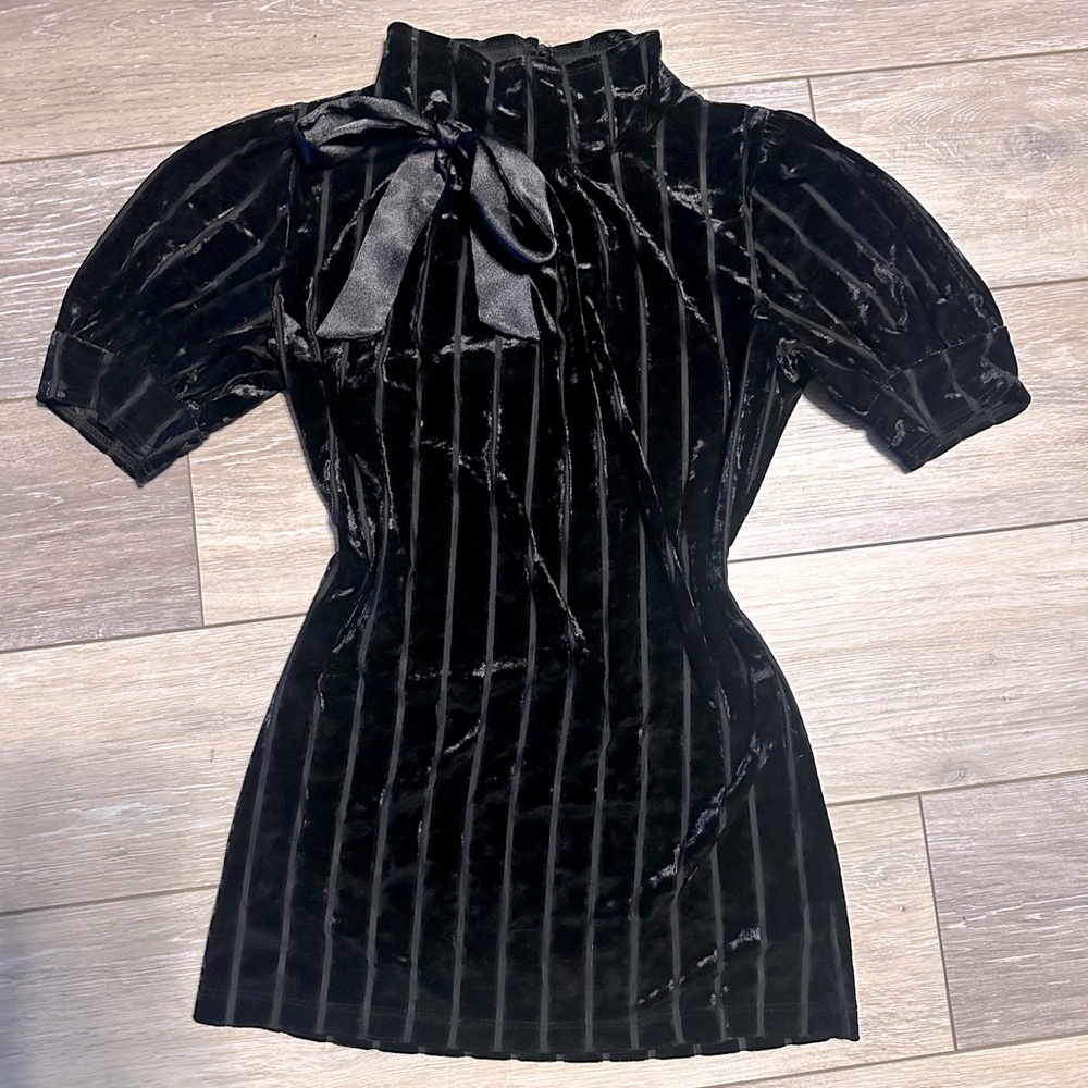 Heavy Red Gothic Black Burned Velvet Stripe Shirt with Bow size Small